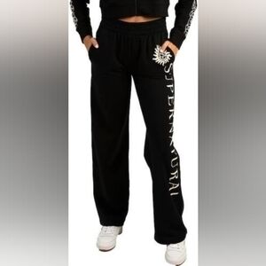 Bioworld Black Supernatural Graphic Wide-Leg Track Pants